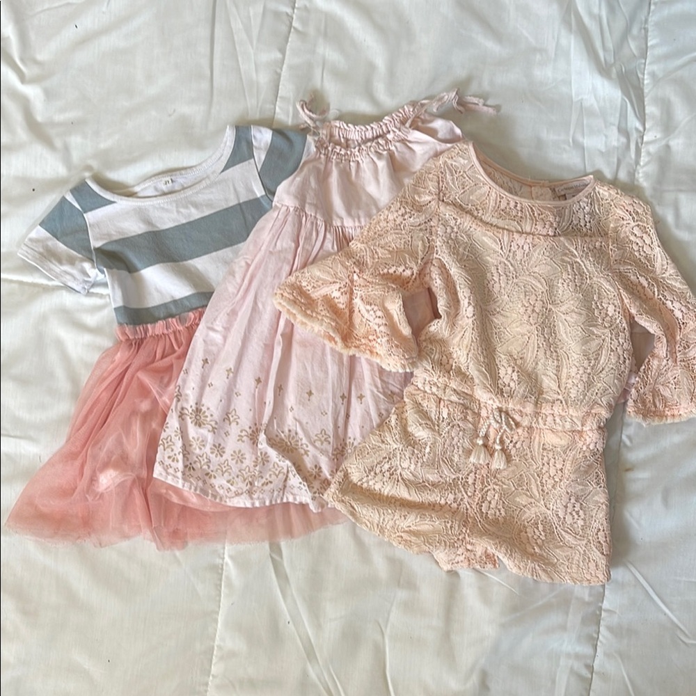2 Sweet 2T Dresses and 1 Peachy Pink Lacey Romper